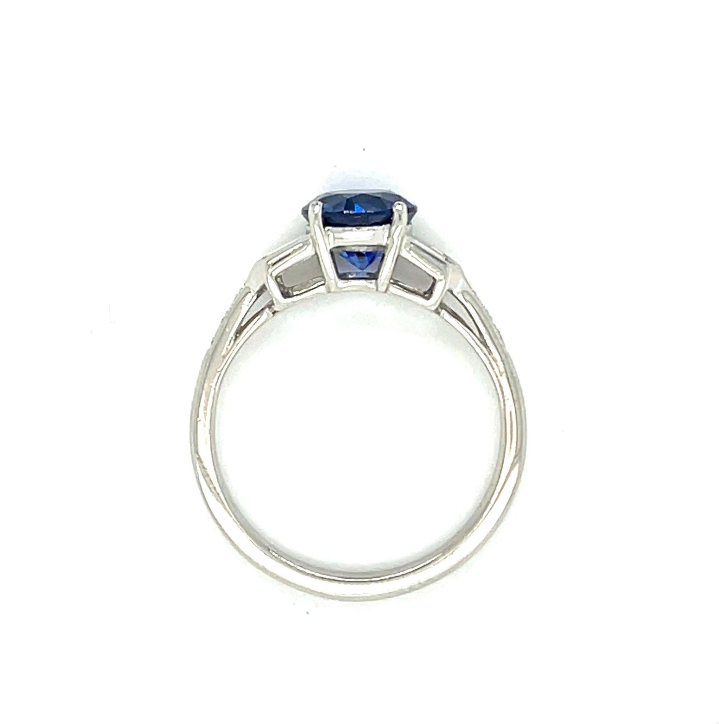 1.65ct Blue Sapphire .52ct Baguette/Round Brilliant Diamonds Platinum Ring