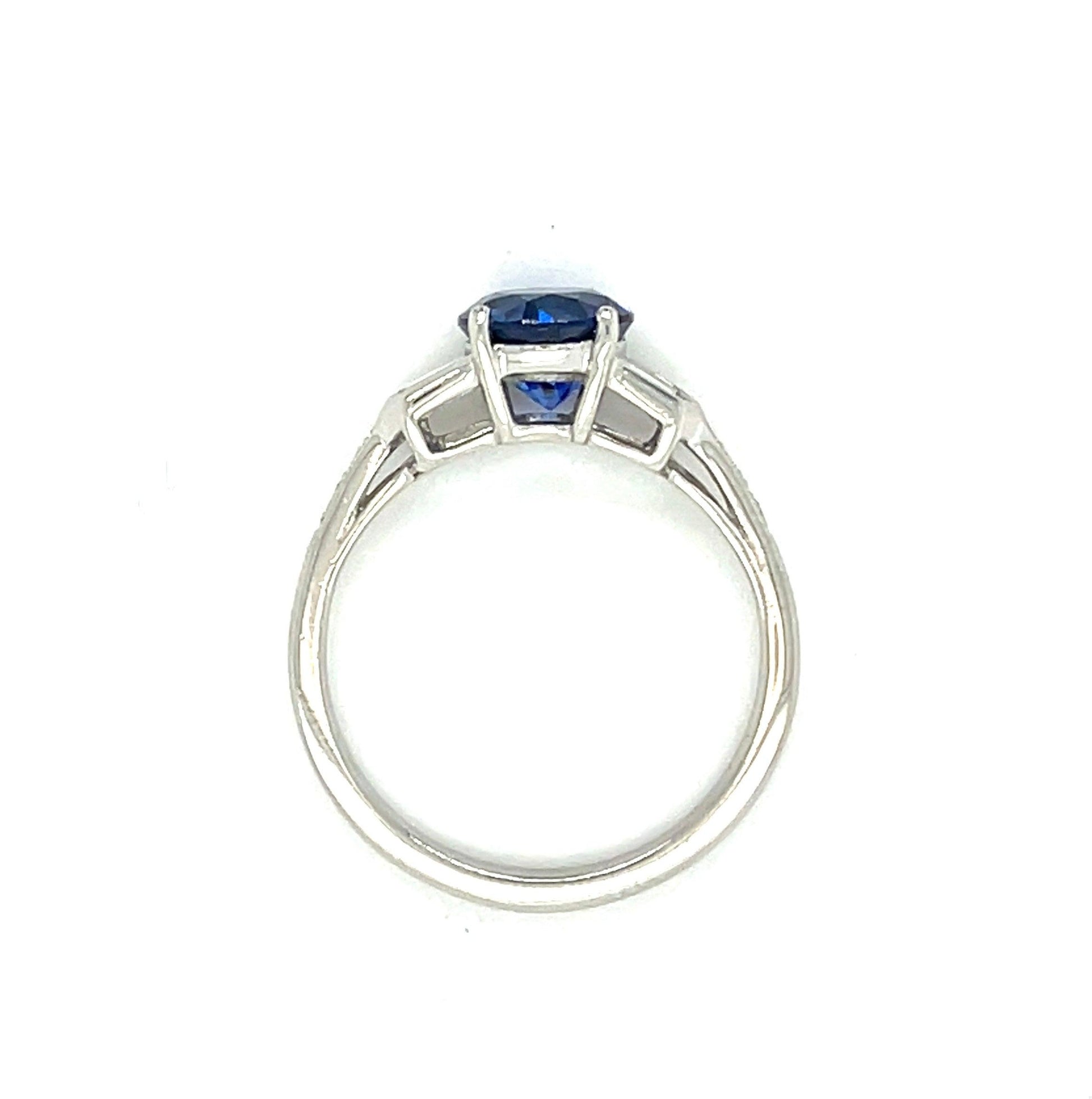 1.65ct Blue Sapphire .52ct Baguette/Round Brilliant Diamonds Platinum Ring