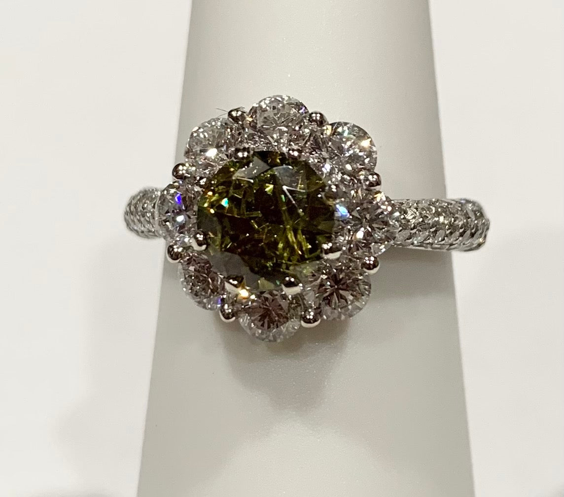 18KW Dia & Demantoid Garnet Ring 4.2gr 1.20ct(c dia) 1.20ct(dmg) ESTATE Agl Size