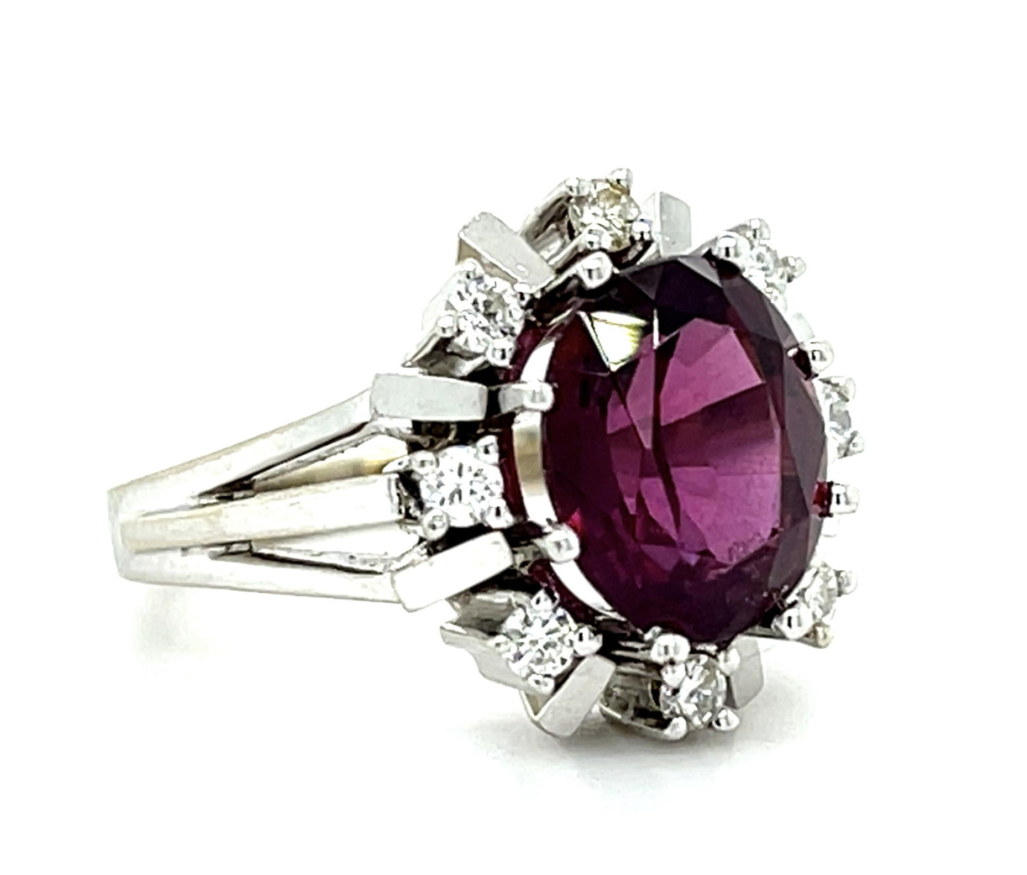 3ct Purple Garnet .32ct Diamond 14KW Ring 7.39g 6 Size