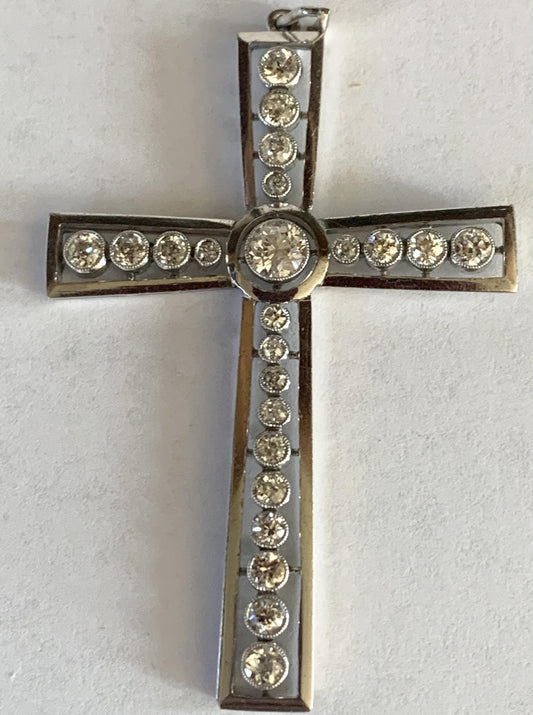 .50ct Center Old European Diamond Art Deco PT Cross 7.2gr (Vintage 1930s) 2.40ct