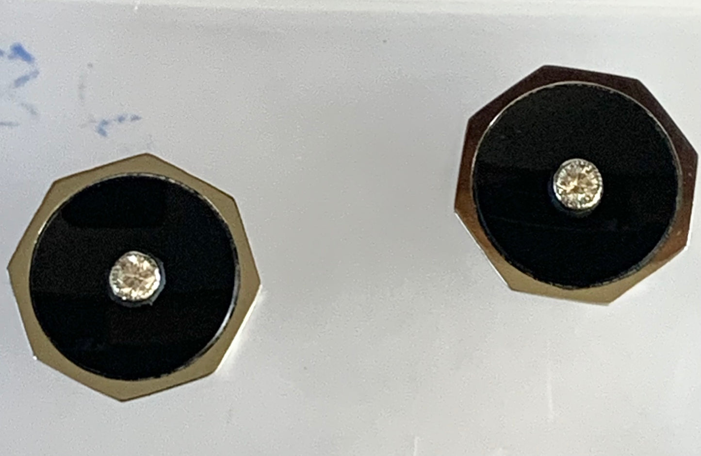 18KW Diamond & Onyx Art Deco Earrings 3.6gr 0.10ct(dia) Circa 1920s ESTATE