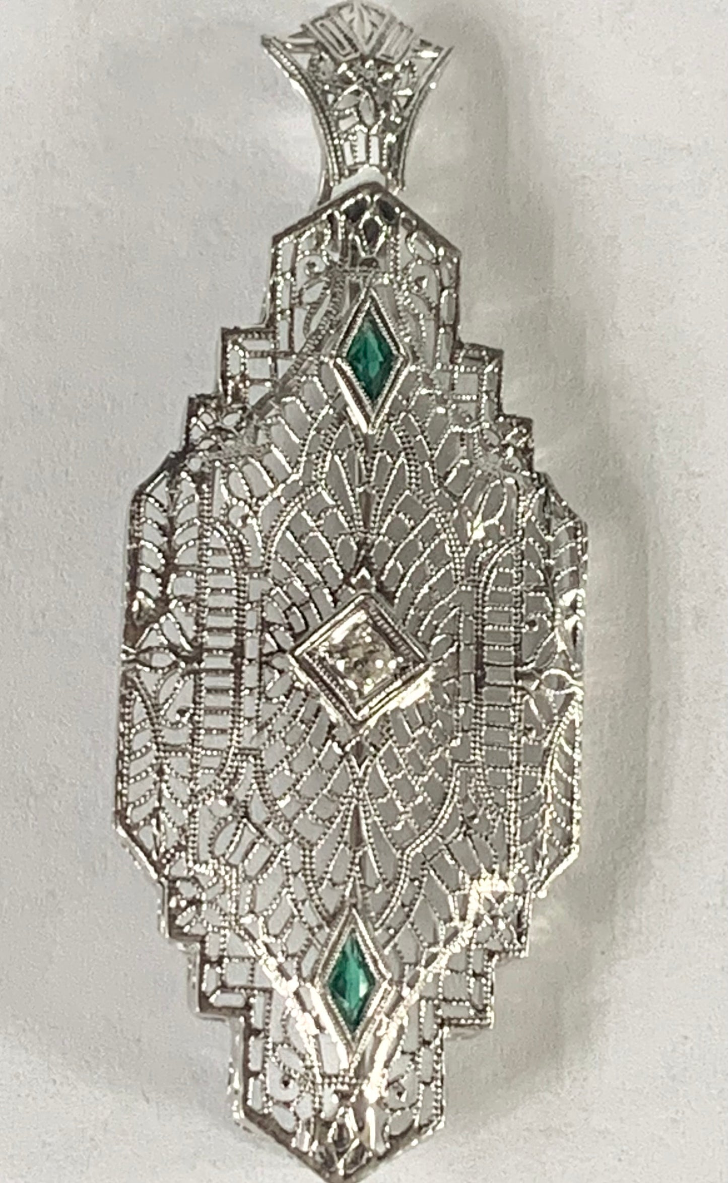 14KW Diamond Art Deco Pendant/brooch 4.6gr 0.06ct(dia) Circa 1930s ESTATE Lengt
