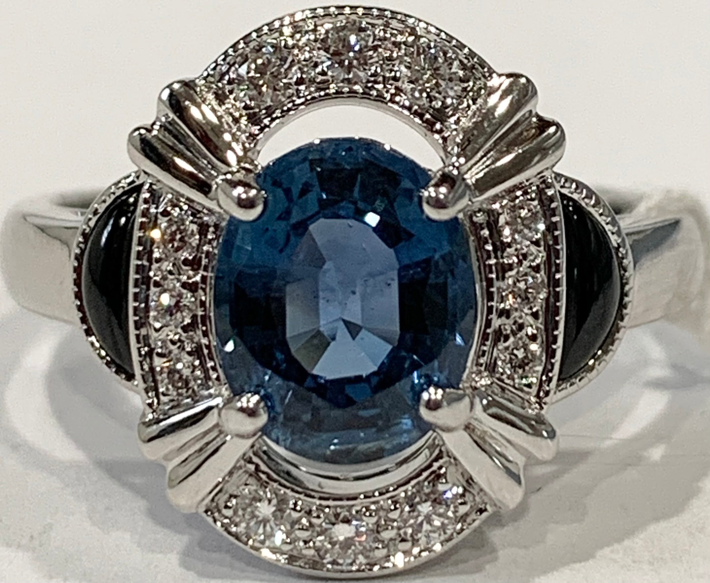 14KW Sapphire & Diamond Ring 4.8gr 1.71ct(sap) 0.15ct twt(dia) ESTATE Size 6.7