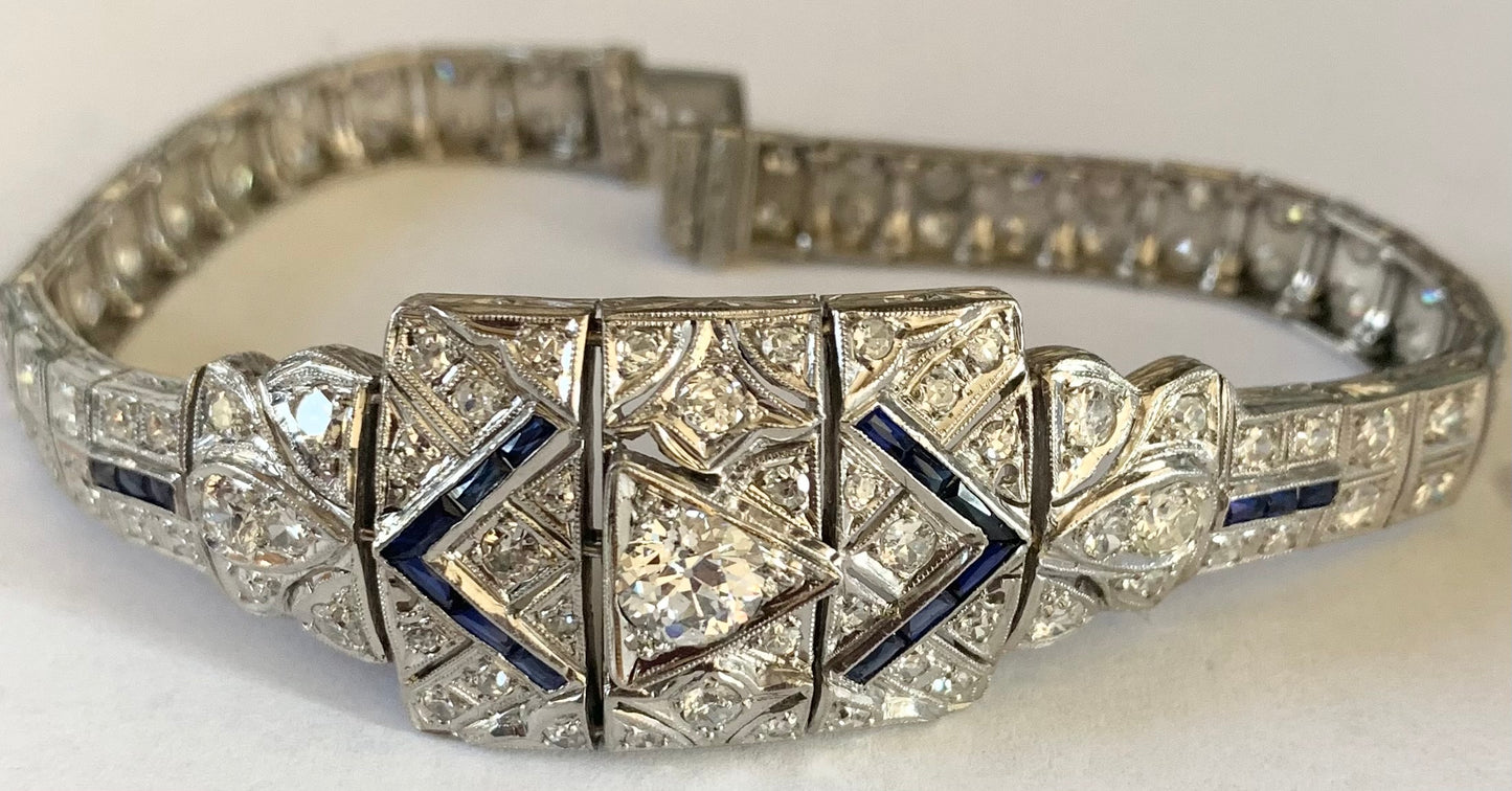 Art Deco .74ct Old European Diamond 5.30ct SD PT Bracelet (Antique 1920s)