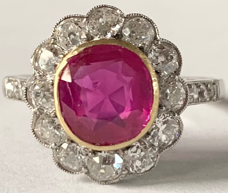 1.79ct Pink Burma No Heat Sapphire 1.25ct Diamond PT Handmade Ring 7 Size