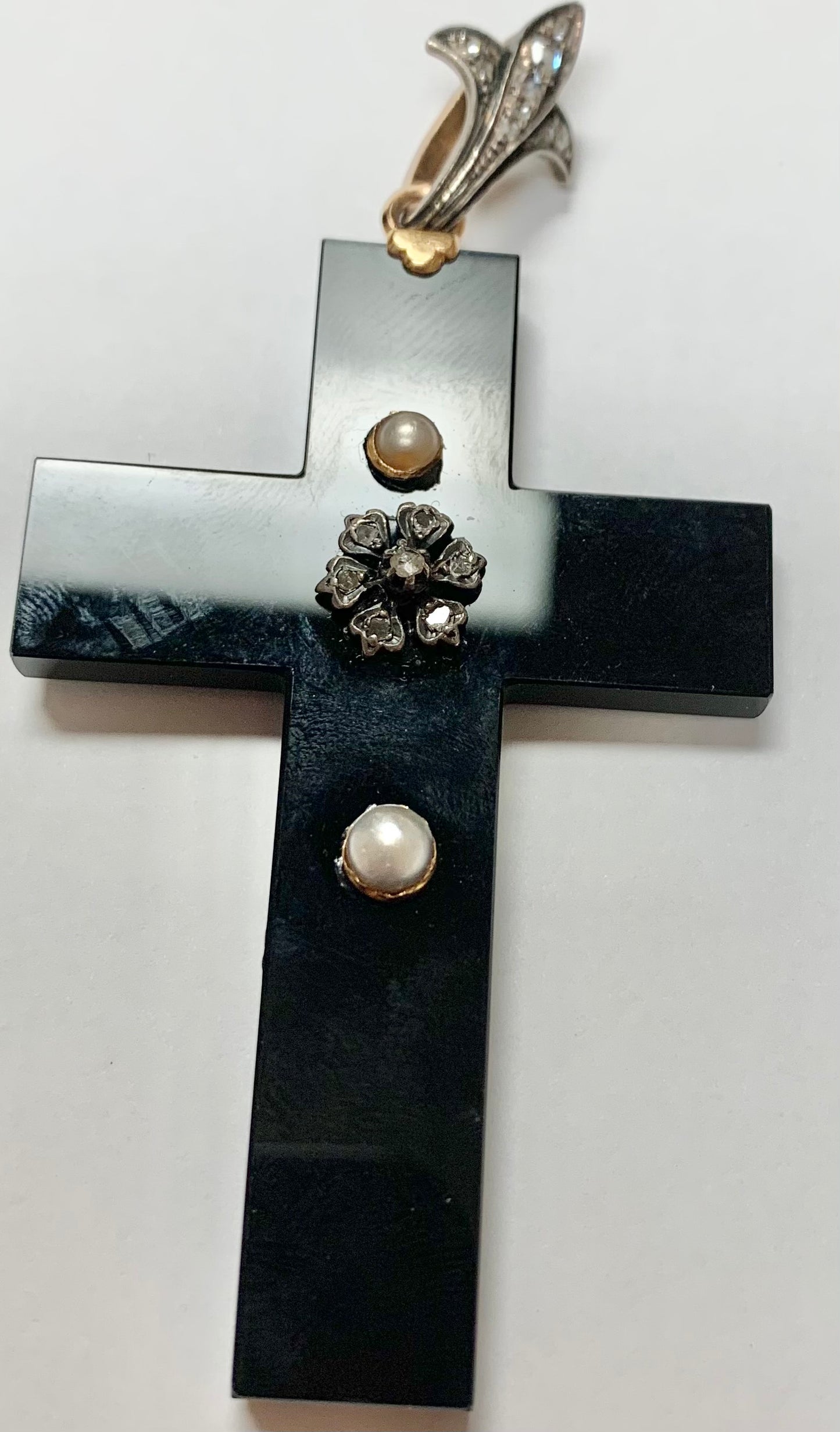 18K Diamond & Natural Pearl Victorian Pendant 20.3gr 0.45ct(dia) Circa 1860s ES