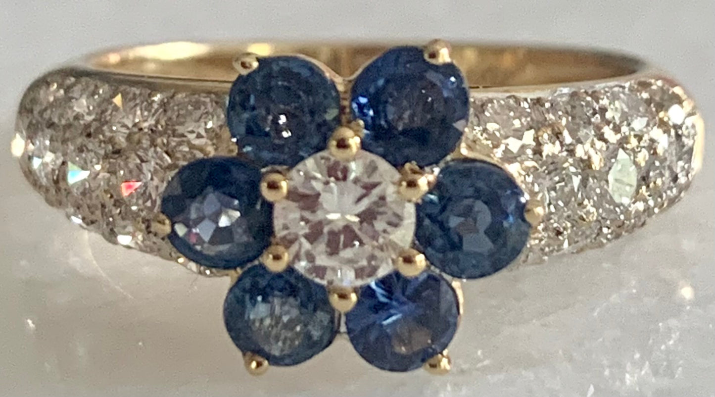 .86ct Sapphire & 0.91ctw Diamond 18KY 3.70gr Ring Size 5.50