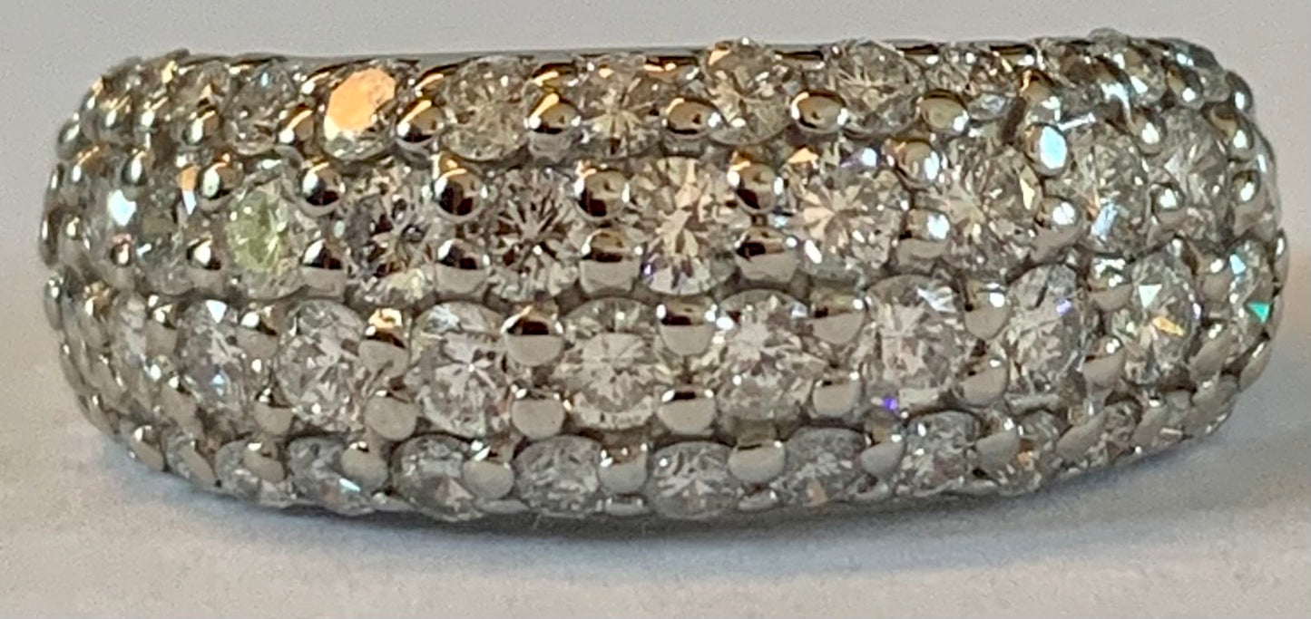 1.50ct Diamond PT Four Row Band 8.8gr Circa 1970s ESTATE Size 5.50