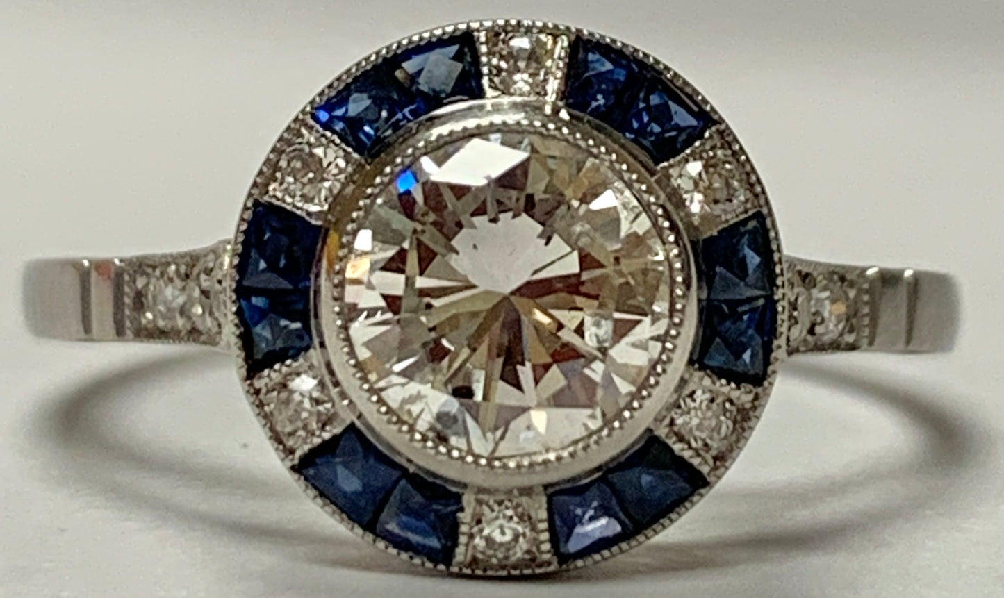 PL Diamond & Sapphire Ring Handmade 3.5gr 0.87ct(dia) Round Brilliant 0.90ct tw