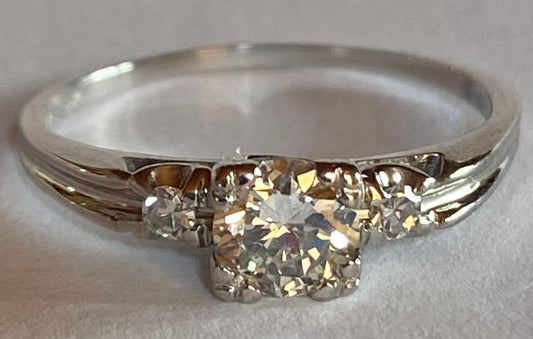 Art Deco .52ct Center Dia 18KW Ring 2.1gr (Vintage 1930s) ESTATE Size 6.75