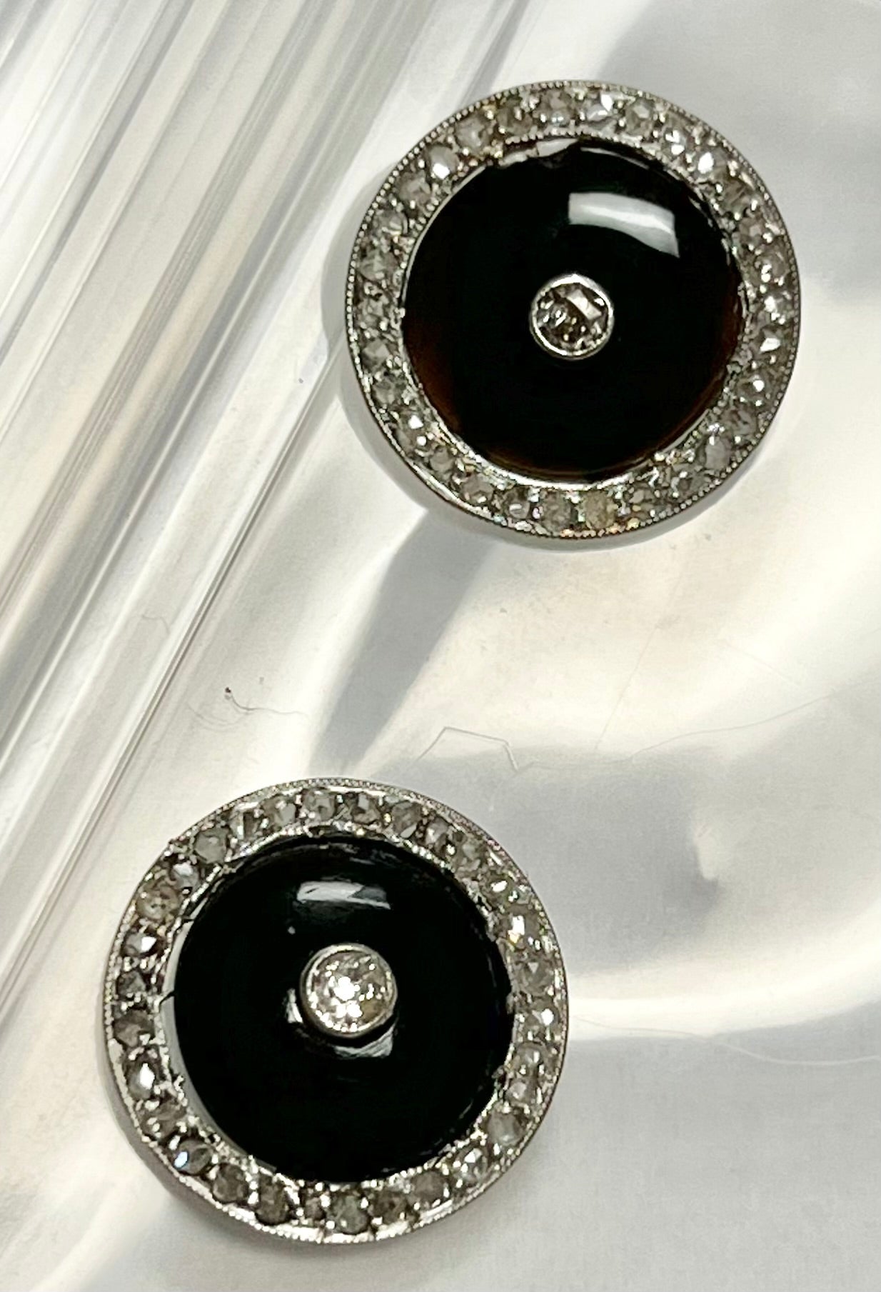 PL Diamond & Onyx Art Deco Earrings 1.00ct(dia) Circa 1920s ESTATE Length 1/2