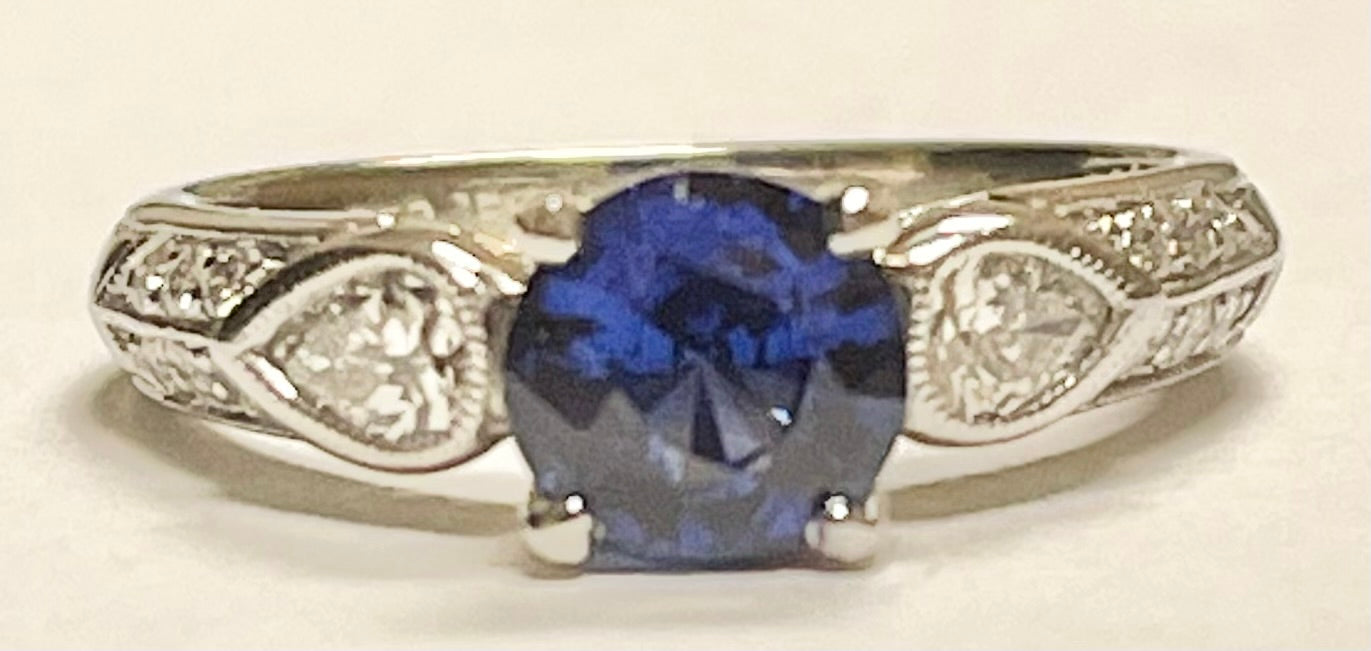 PT Diamond & Sapphire Ring 6.1gr 0.58ct(dia) 1.35ct twt(sap)