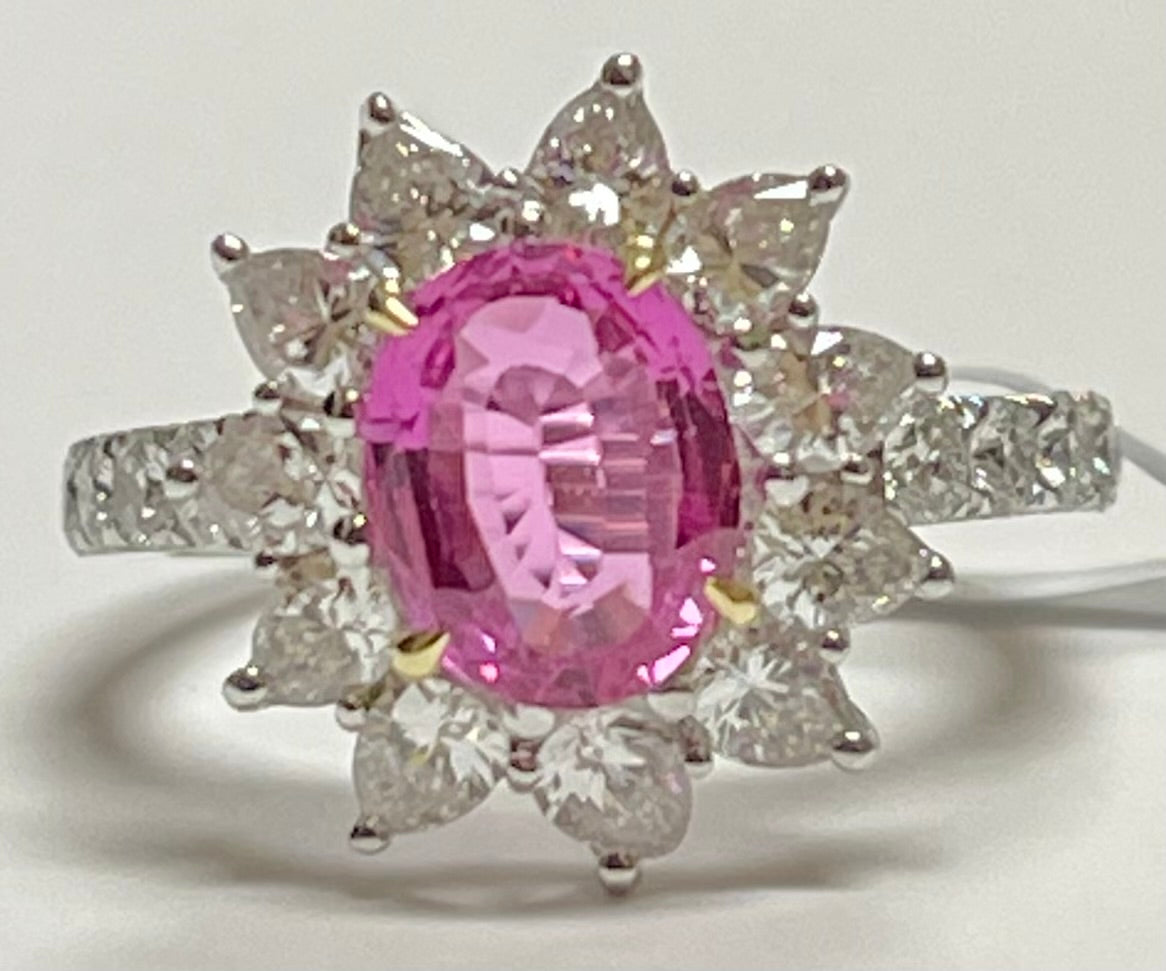 PL18KY Pink Sapphire & Diamond Ring 8.2gr 2.01ct(sap) 2.20ct twt(dia) ESTATE S