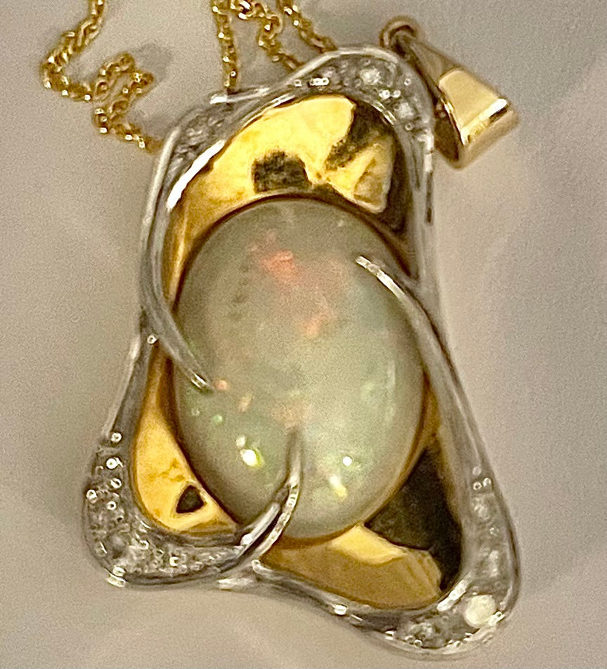 7.00ct Australian Opal & 0.34ctw Diamond 18KY 2 Tone Gold 10.20gr Pendant