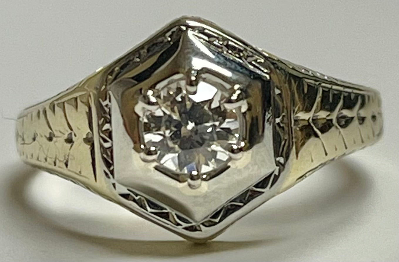 Art Deco .34ct Old European Diamond 14K2T Ring (Vintage 1930s)