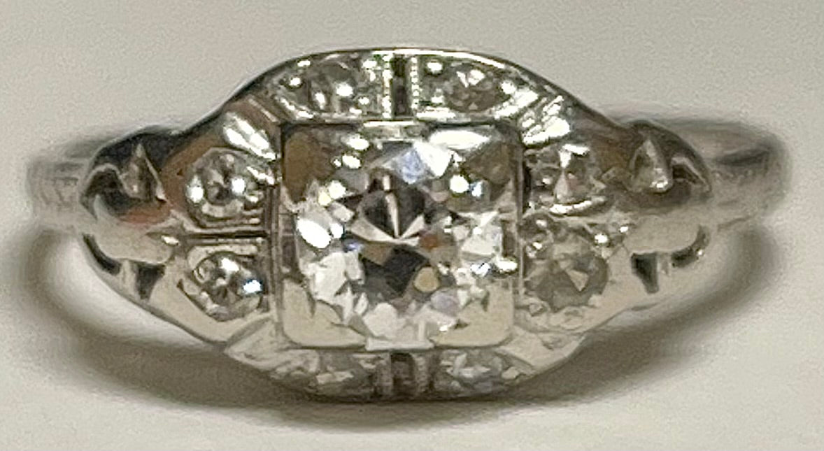 Art Deco .38ct Old European Diamond PT Ring (Antique 1920s) .16ct SD 2.7gr 6.50