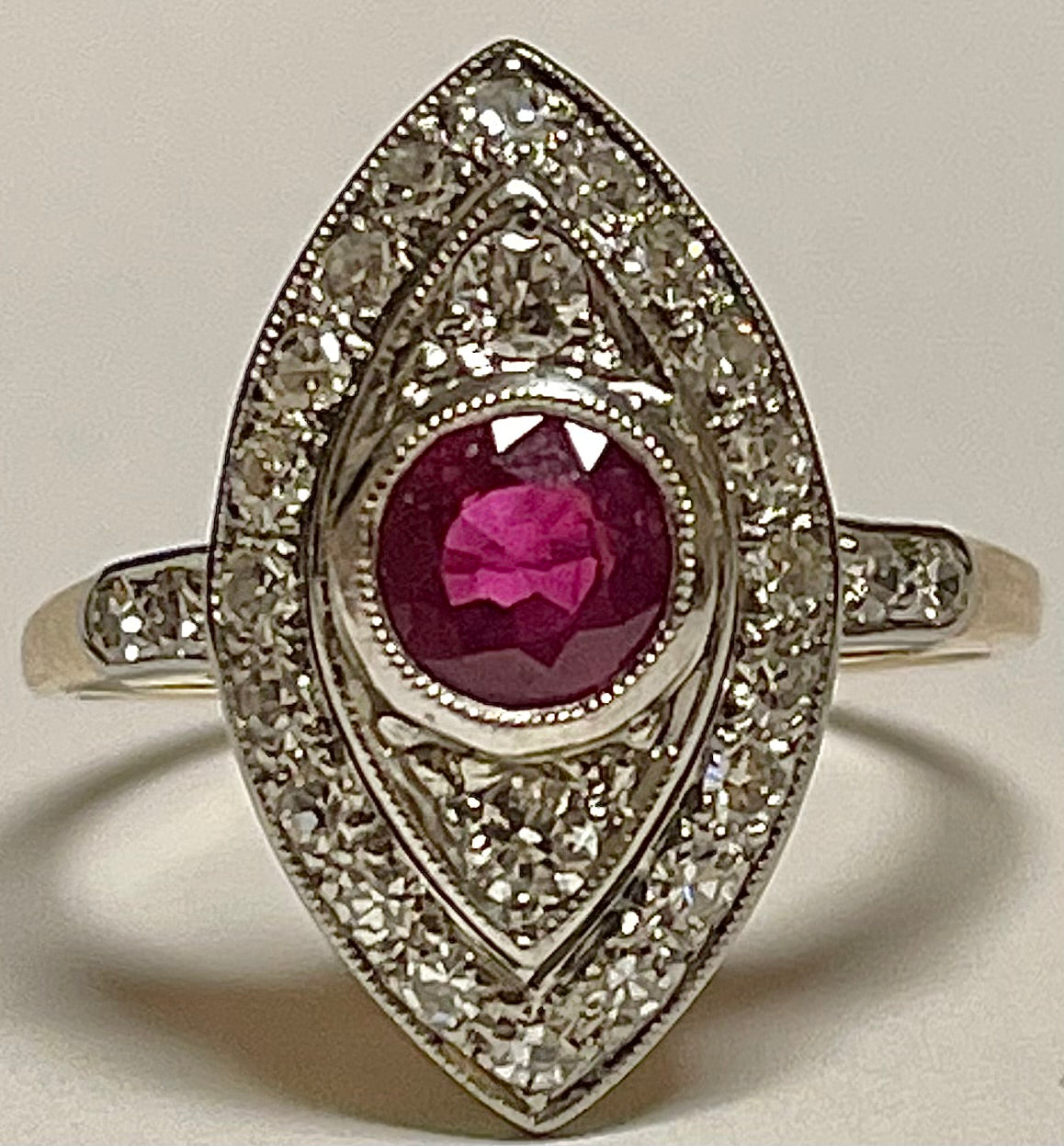 18K Ruby Art Deco Ring 3gr 0.88ct(rby) 0.68ct(dia) 1930s Size 6.50 +14k "birks"