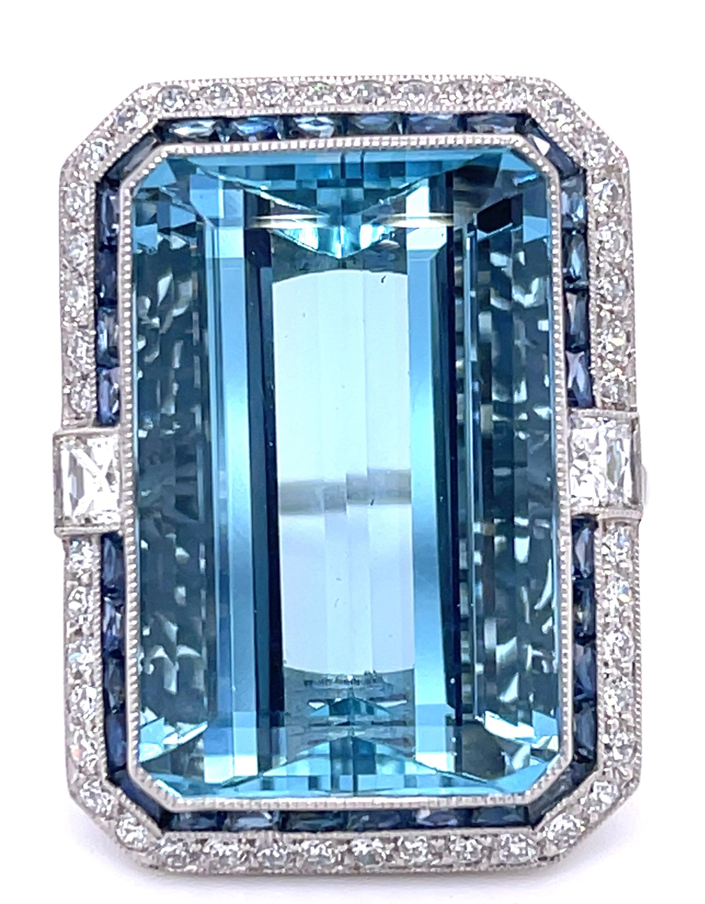 20.39ct Aquamarine &  1.15ctw Sapphire Ring 2 French Cuts .32ct Sd .74ct Size 7.