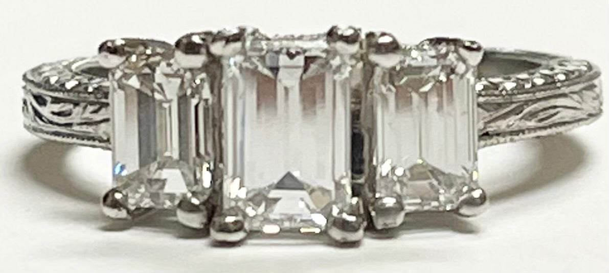 0.74ct D Diamond Emerald-cut Vs1 Ring Sd .81ct