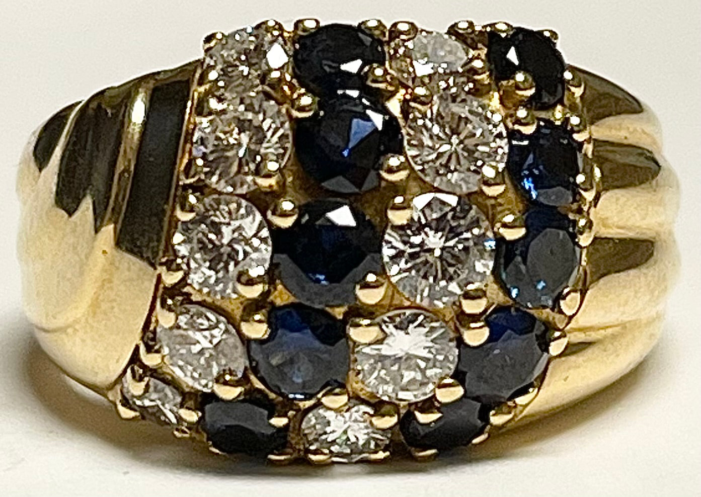 18KY Sapphire & Diamond Ring 9.9gr 1.20ct(sap) 1.10ct twt(dia)