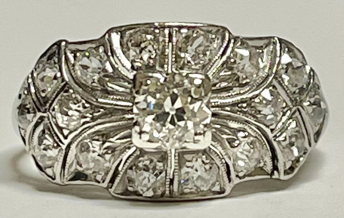 PL Diamond Art Deco Ring 4.5gr 0.30ct(dia) Omc Circa 1930s ESTATE Size 7 Sd 1.
