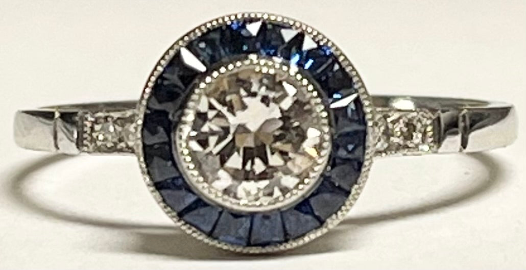 PL Diamond & Sapphire Ring Handmade 2.8gr 0.43ct(dia) 0.40ct twt(sap) Size 7.50