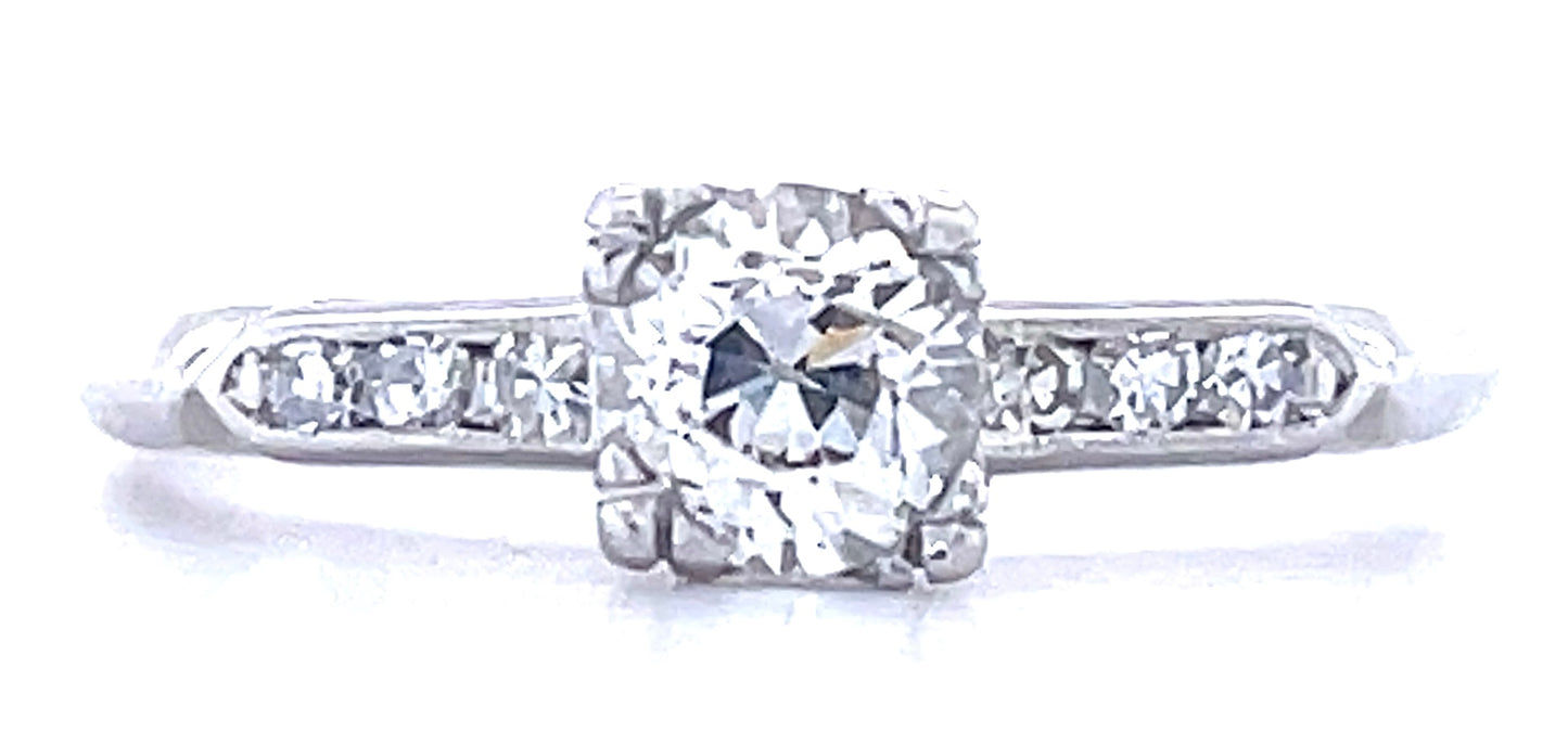 PT European-cut Diamond Ring 2.9gr 0.47ct(dia) Circa 1940s ESTATE Size 6.25