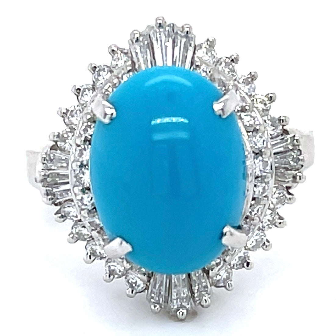 6.00 Turquoise & 0.99ctw Diamond Platinum 13.10gr Ring Circa 1970s