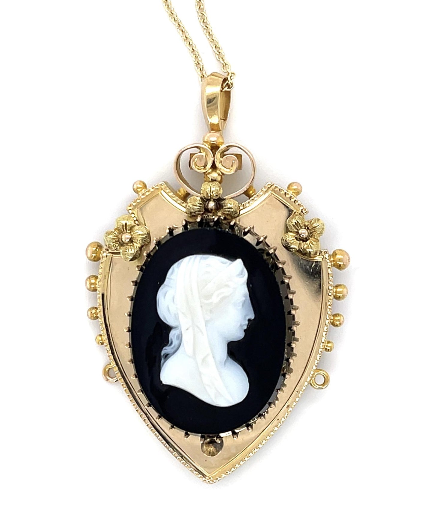 Victorian Cameo 14KY Pendant (Antique 1860s) 11.60g 16"