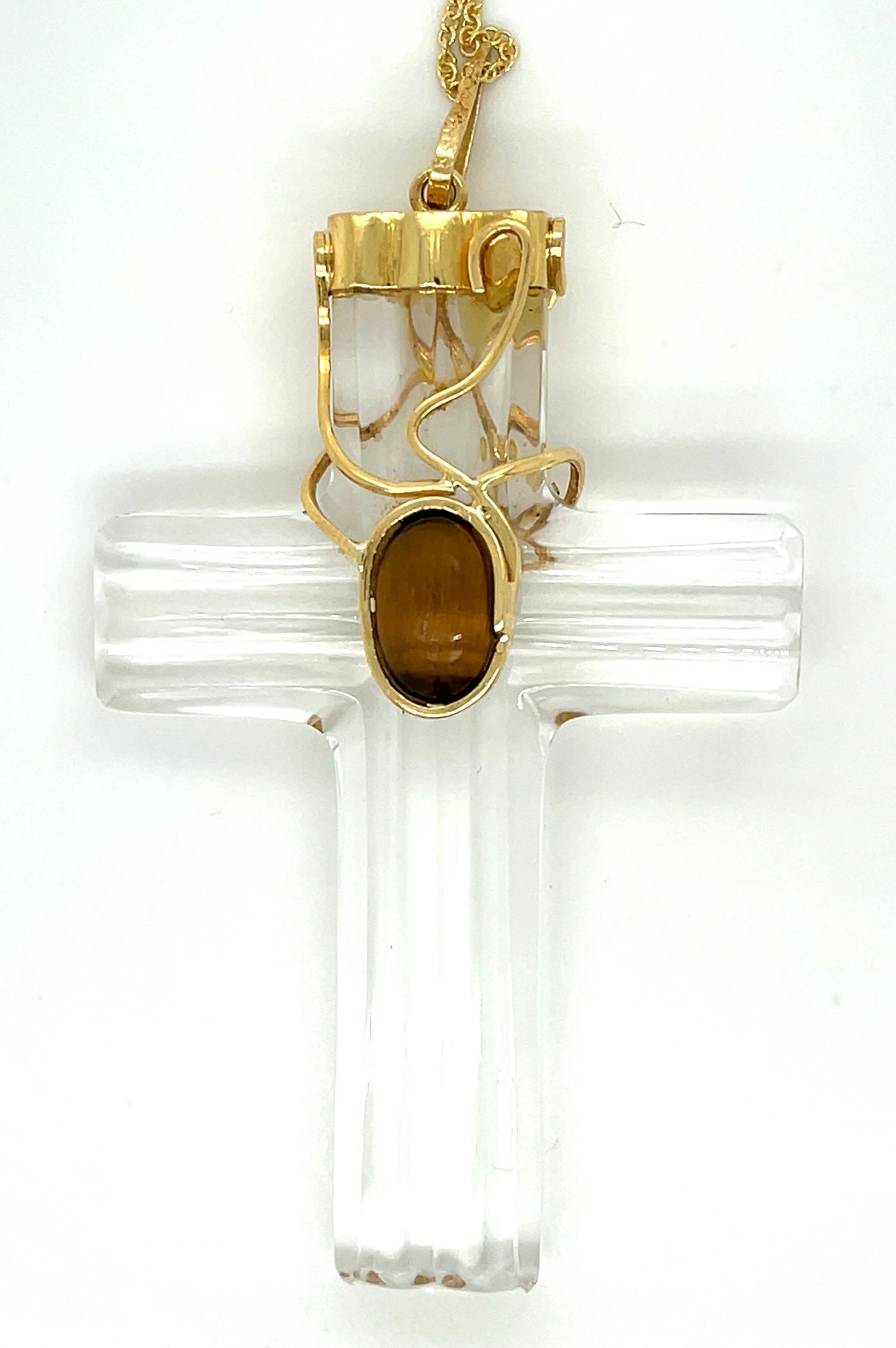 Estate Crystal 14KY Yellow Gold 8.10gr Pendant Chain 14k Length 16