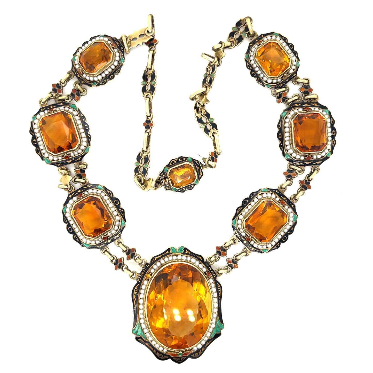 Art Deco 90.00ct Madeira Citrine & Pearl 14KY 49.50gr Necklace Circa 1