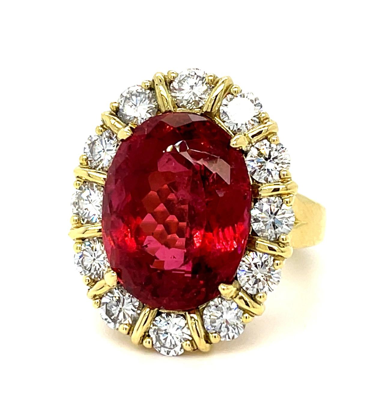 19.72ct Red Tourmaline 3ct Diamond 18KY Ring 19.20g 6.50 Size
