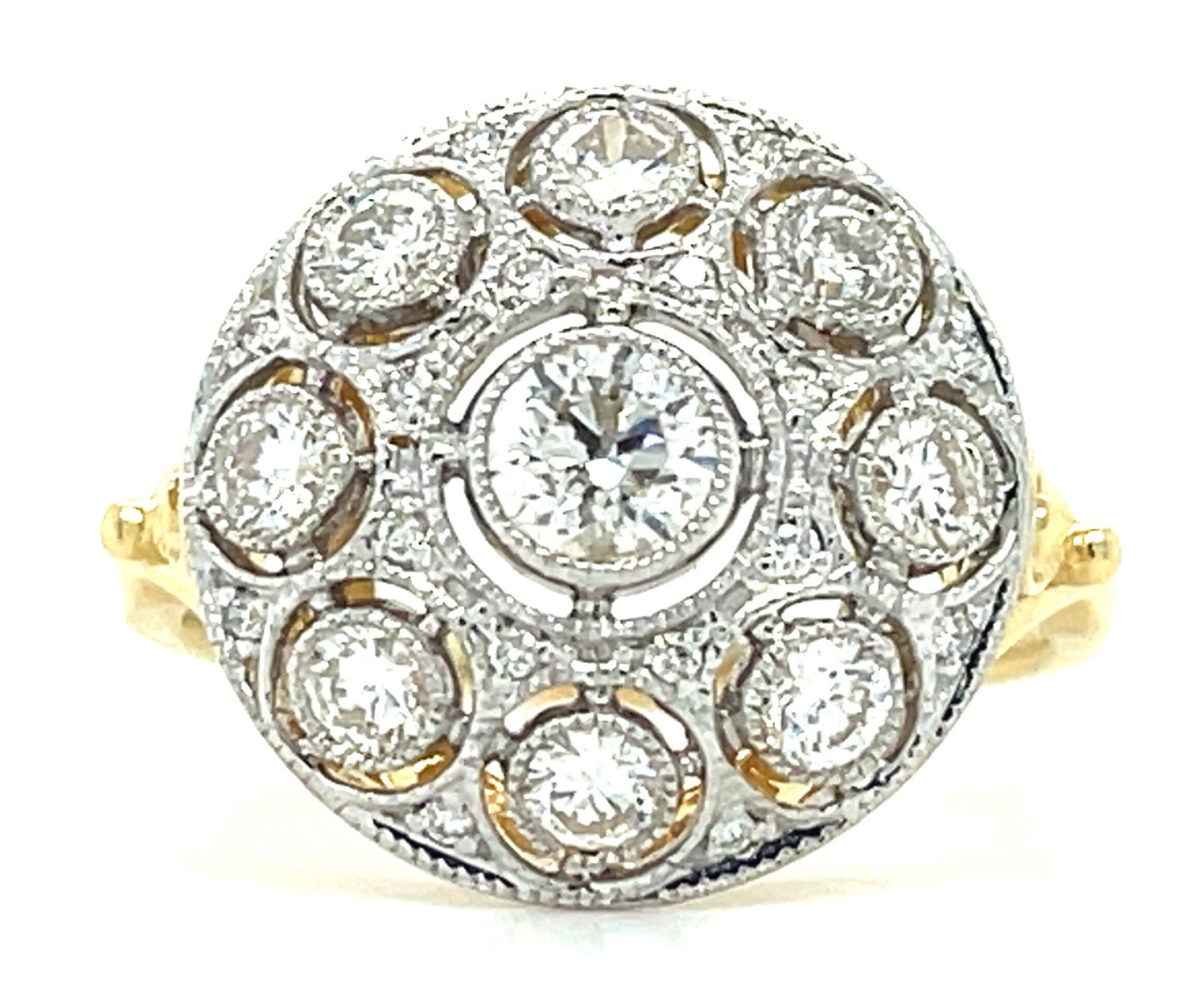 .34ct Diamond 18KY 2 Tone Gold Ring .70ct Sd 4.30gr Size 6.50