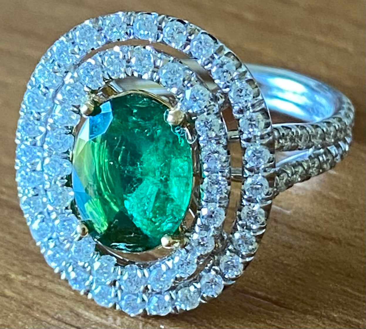 1.32ct Emerald & 1.60ctw Diamond 18KW 2 Tone Gold Ring