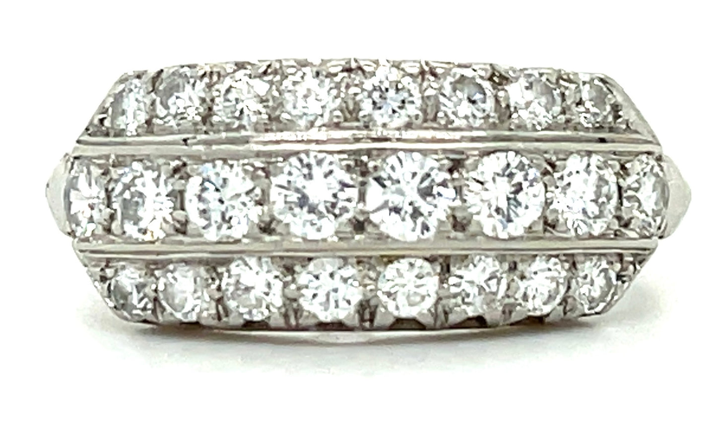 1.06ct Diamond Platinum Three Row Ring (Vintage 1950s)
