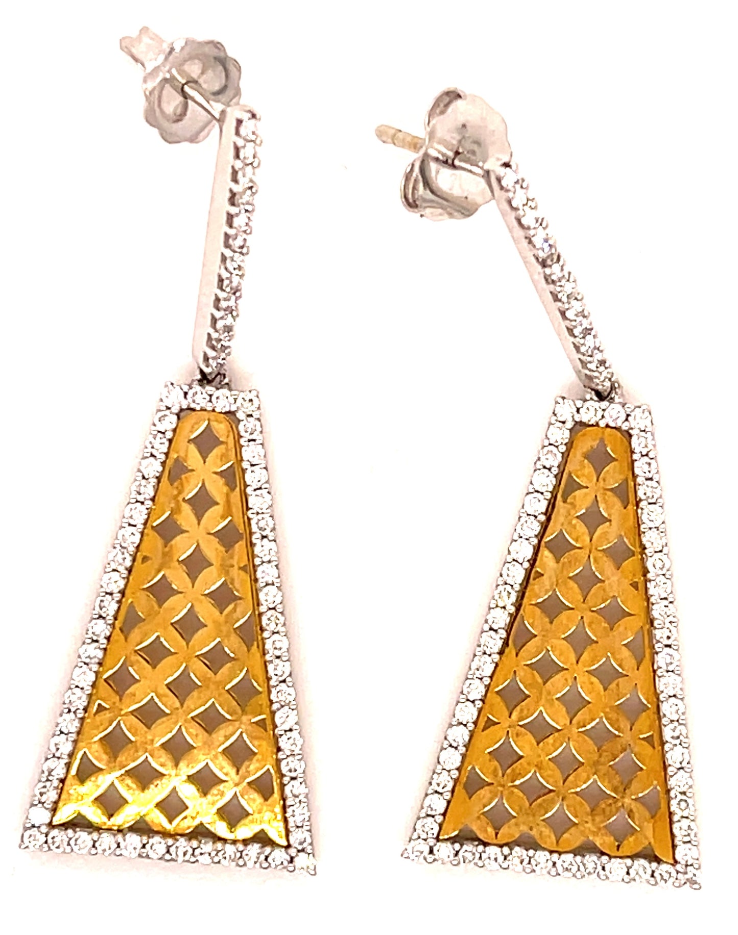 .75ct Diamond 18KY 2 Tone Gold Earrings Triangle Shape Dangle