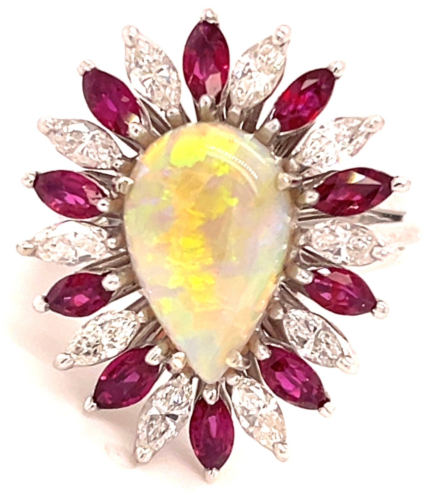 3.00ct Opal & 1.40ctw Ruby 14KW Ring .95ct Dia
