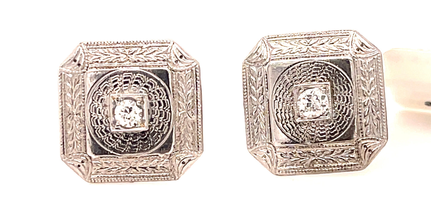 Estate 0.20ct Diamond PT/14K 2.30gr Art Deco Earrings Circa 1920s