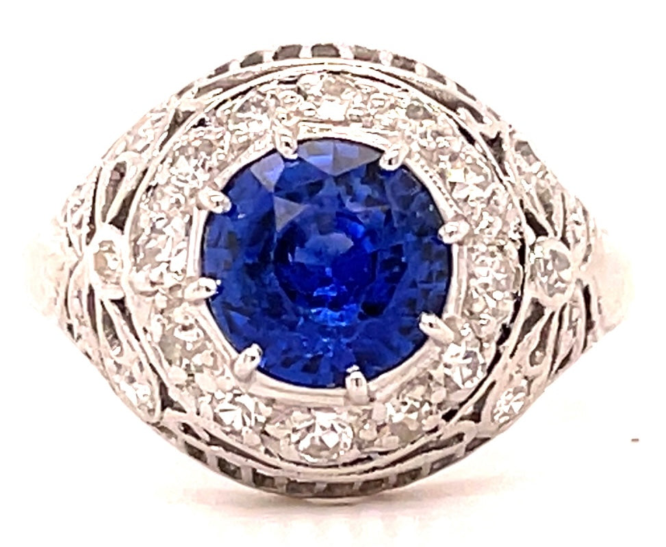Art Deco 1.50ct Sapphire .66ct Diamond PT Ring (Antique 1920s)