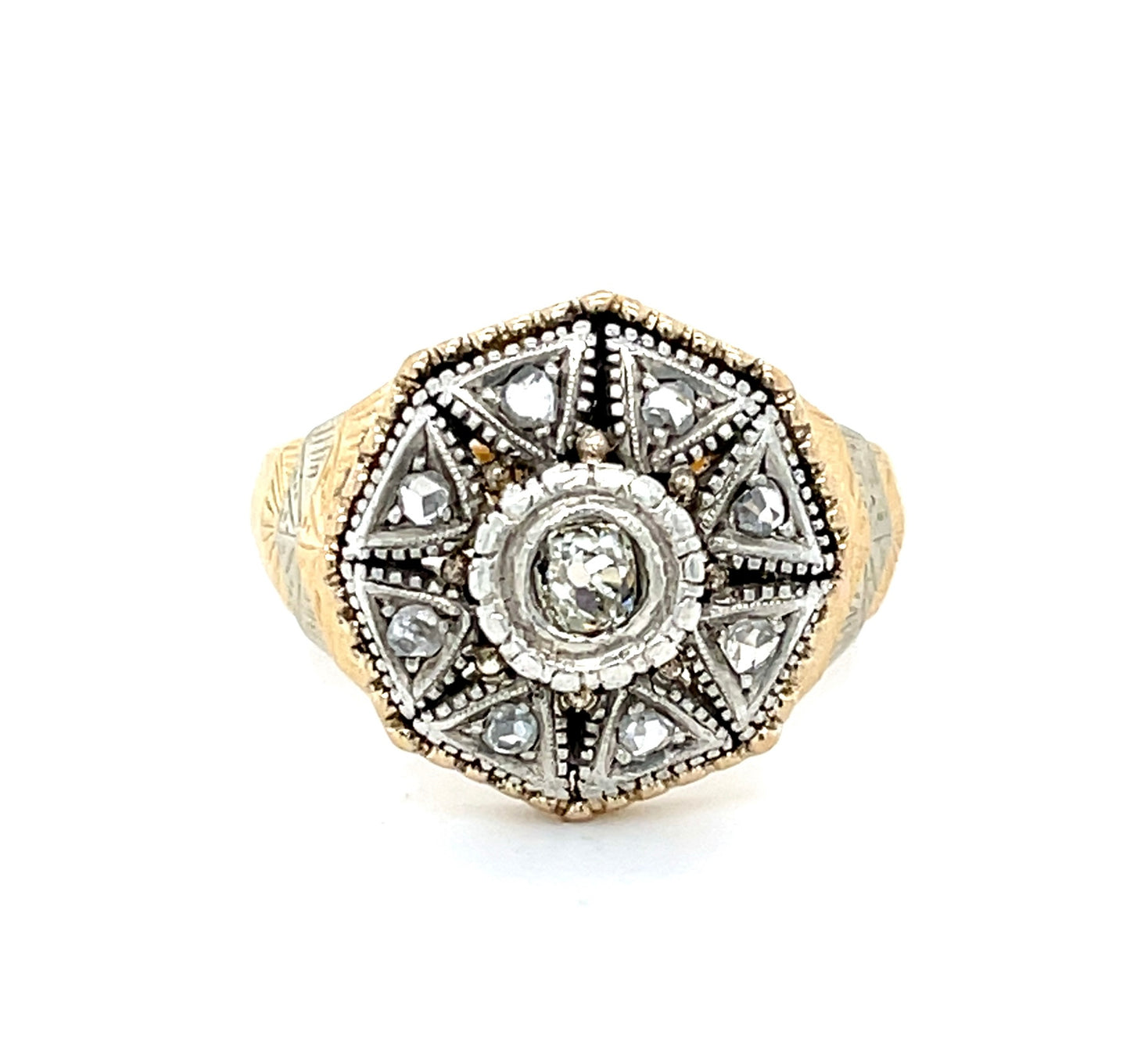 Victorian 0.36ct Diamond Silver & 18K Ring (Antique 1890s)