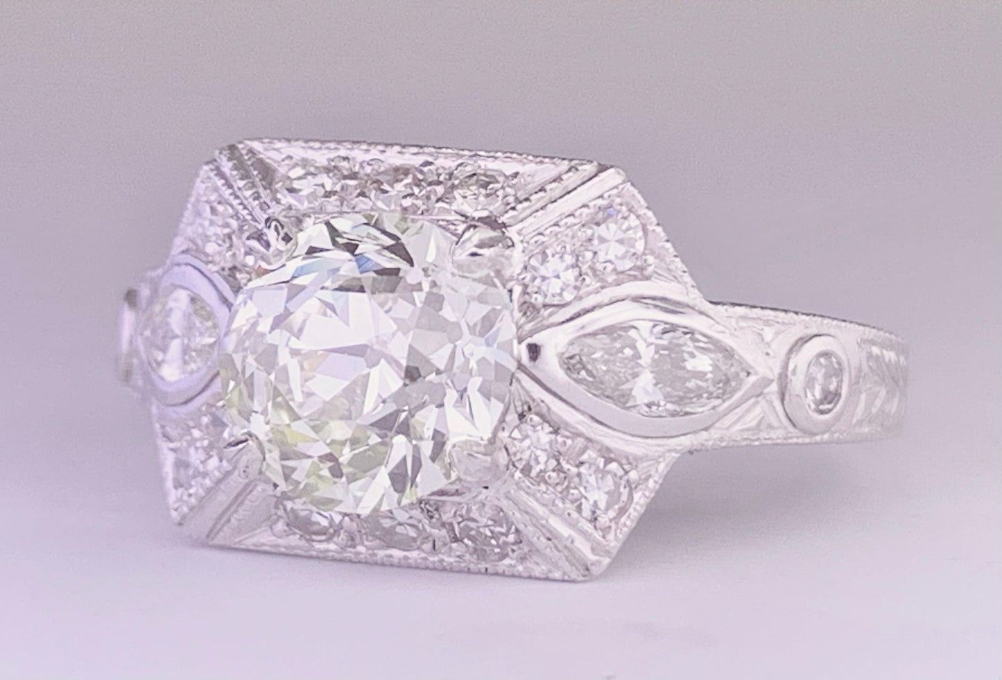 Vintage (Circa 1950s) Ring PT | European Diamond 1.50 carats | SD .20ct
