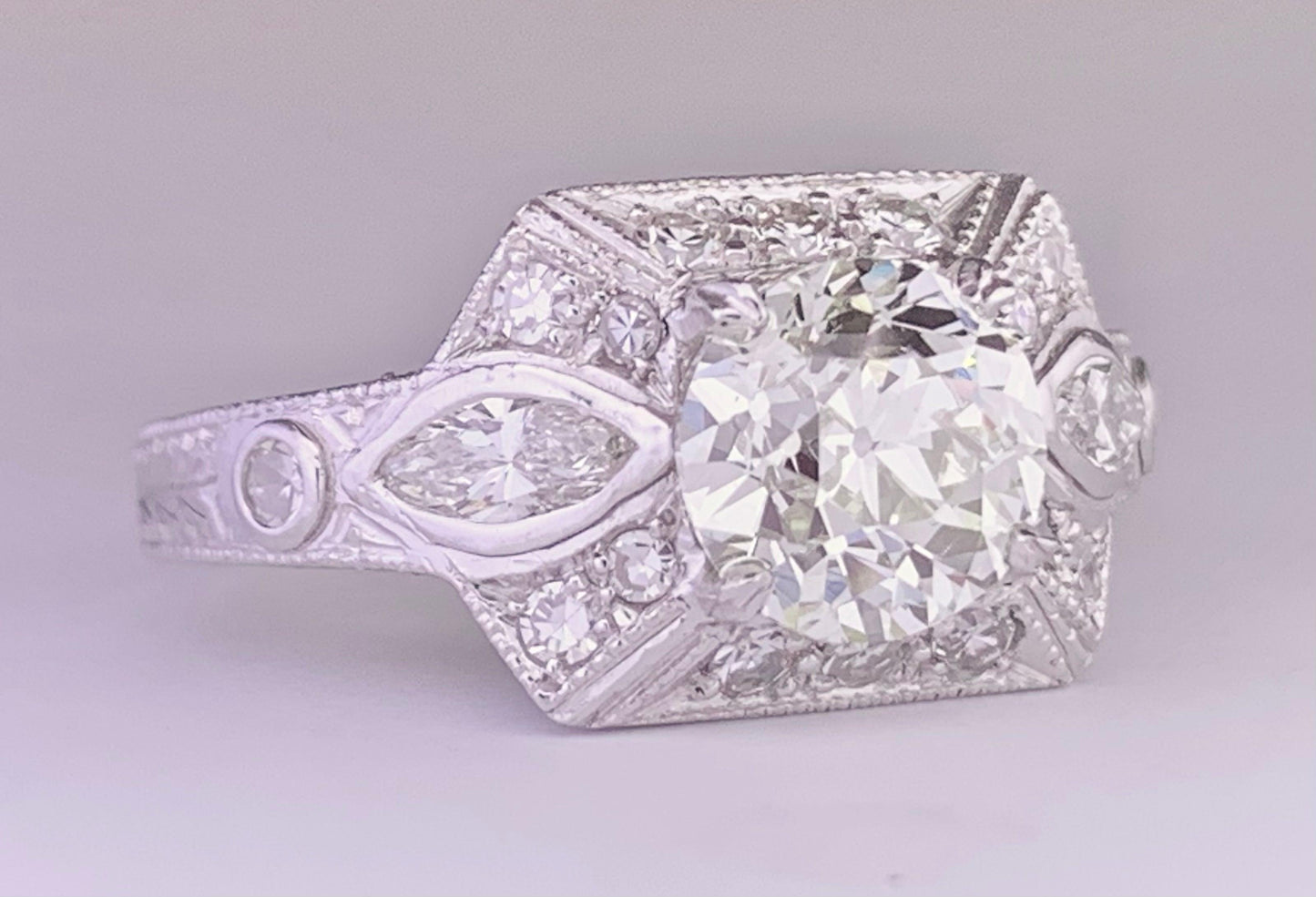 Vintage (Circa 1950s) Ring PT | European Diamond 1.50 carats | SD .20ct