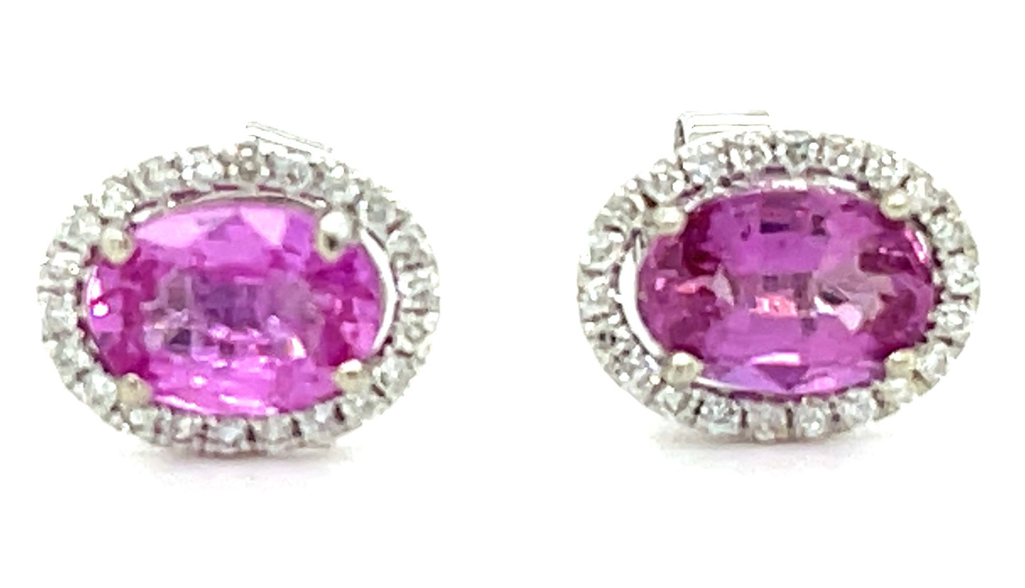 1.89ct Pink Sapphire & 0.26ctw Diamond 14KW 2.40gr Earrings