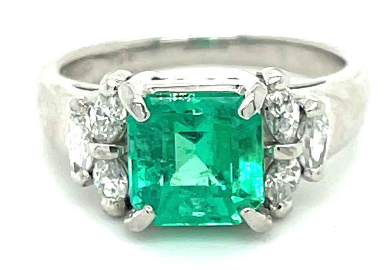 1.76ct Colombian Emerald & 0.43ctw Diamond PT 7.20gr Ring Size 6