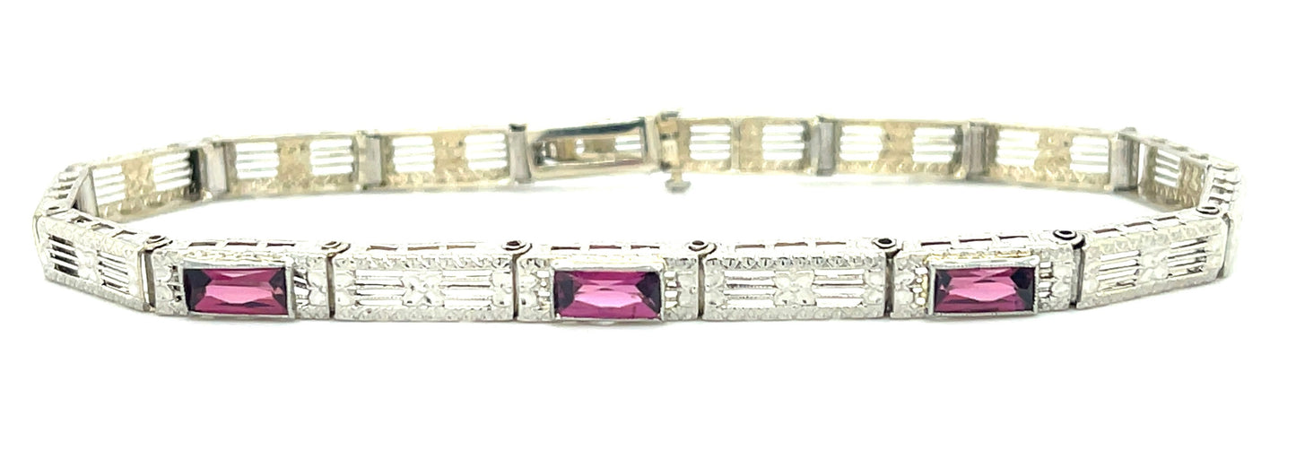 2.00ct Pink Tourmaline 14KW 5.90gr Art Deco Bracelet Circa 1930s