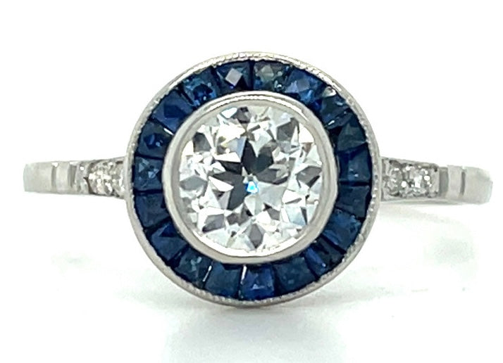 .71ct F VS2 European Diamond .50ct Sap PT 3.10gr Ring Sd .06ct