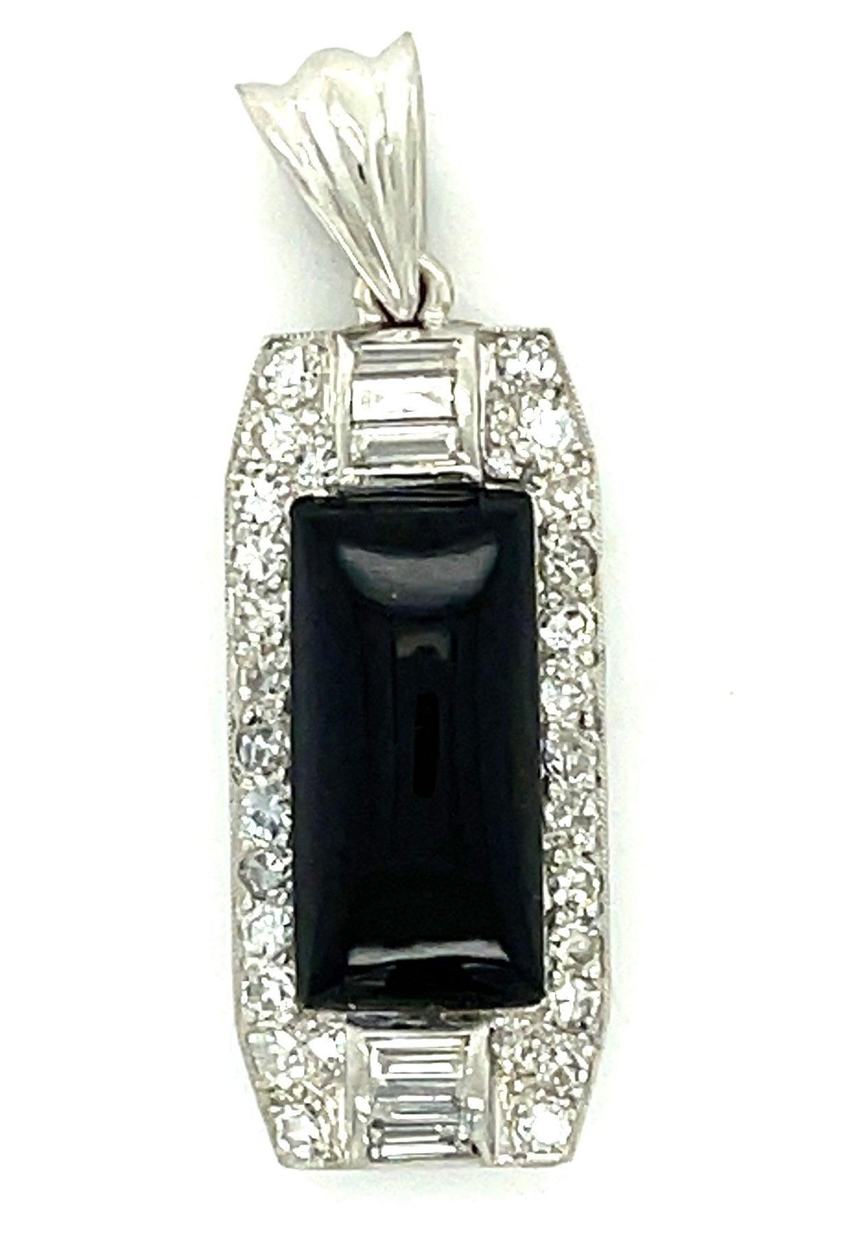 Estate Onyx & 1.00ctw Diamond PT 5.80gr Art Deco Pendant Circa 1920s