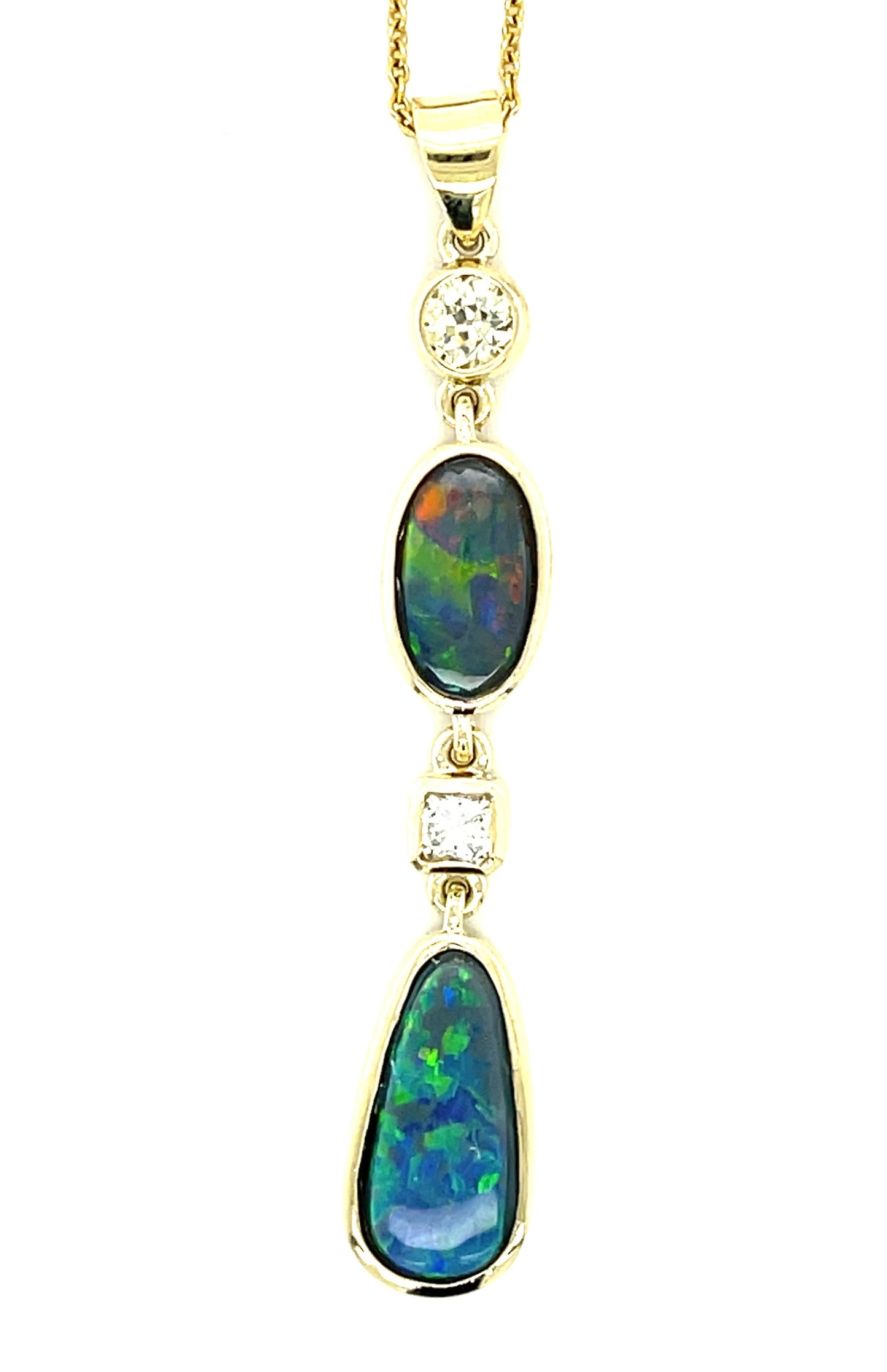 3.44ct Australian Black Opal & 0.44ctw Diamond 14KY 5.00gr Pendant
