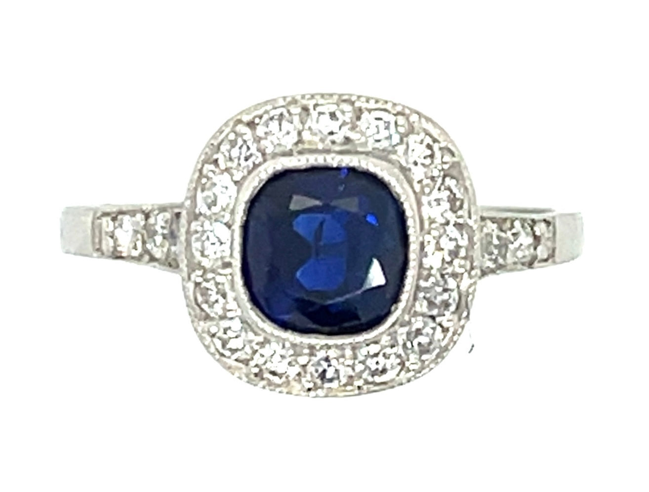 0.85ct Cambodian No Heat Sapphire & 0.40ctw Diamond 22 Stones PT 2.50gr Ring